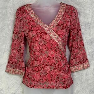 Y2k Floral Mesh surplice Top Womens MP Pink Embellished Fairy Grunge Cottagecore